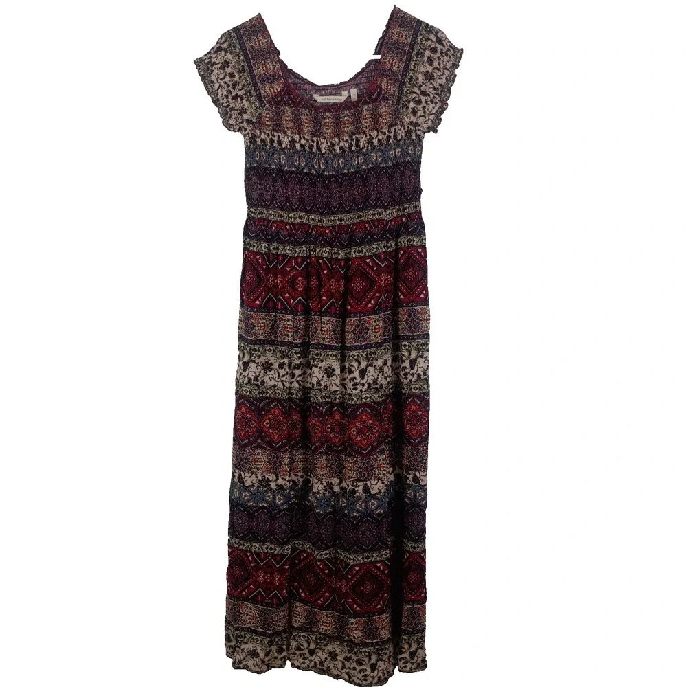 Soft Surrounding Women's Marcelo Smocked Maxi Dress XS Mixed Print Boho Gypsy